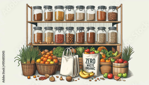 Assorted Food Items on Shelves and Floor.