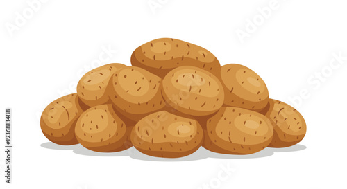 A large pile of fresh, raw brown potatoes with soil specks, illustrated in a clean, flat cartoon style and isolated on a white background.