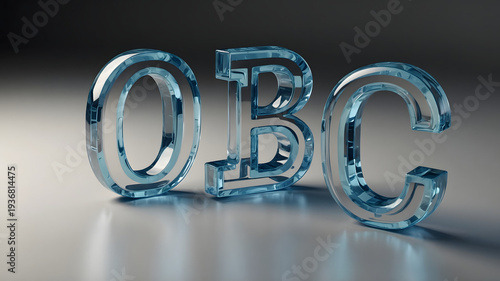 Wallpaper Mural Stylized Transparent Blue Glass Letters O B C on a Smooth Surface with Soft Lighting Effects Torontodigital.ca