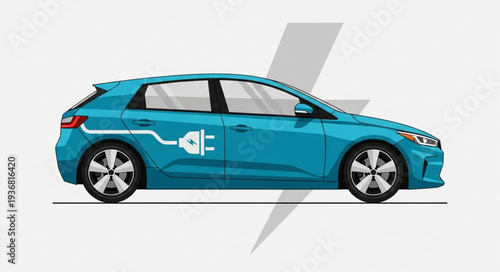Electric Blue Compact Car Side View.