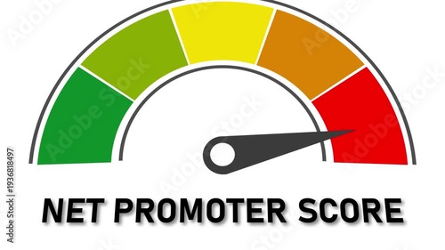 Net Promoter Score Meter with Color Segments and Pointer on White Background gauge indicator