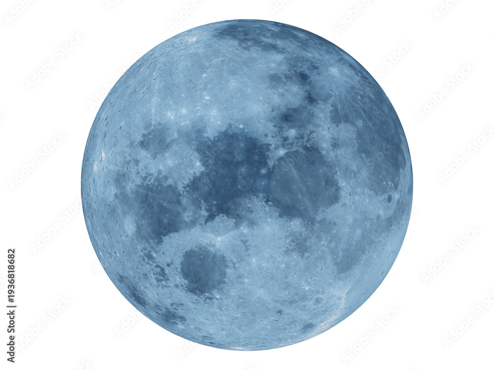 Obraz premium Full Moon face in a deep blue tone showing high-detailed lunar surface of the moon.