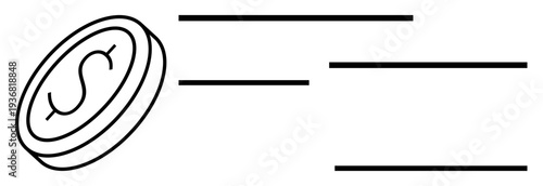 Fast payments, digital wallets, financial transactions, currency exchange, fintech, money transfer. Coin with dollar symbol and motion lines. Fast payments and financial transactions concept
