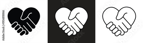 Heart icon shaking hands. Icon of friendship or partnership. Symbol of peace and love. Sign of agreement. Vector illustration.