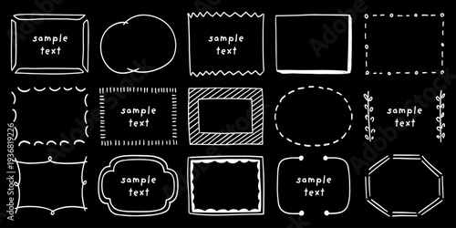 Hand drawn border frames, Doodle sketch picture frame, Round and square, Vector decoration elements/ミリペンで描いたかわいい手描きのフレーム、飾り枠のセット