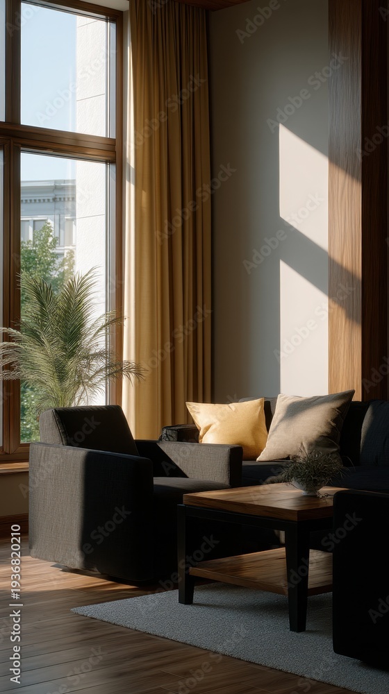 custom made wallpaper toronto digitalBright and Modern Living Room Interior with Sunlight Streaming Through Large Windows