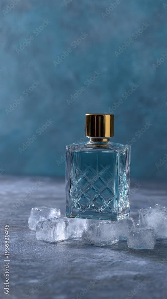 custom made wallpaper toronto digitalElegant Perfume Bottle on Ice Cubes with Frosted Mist Against Blue Background