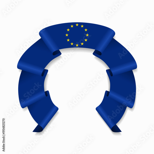 European Union flag circular wavy ribbon, symbolizing national pride, ideal for patriotic badges, certificates, or cultural design themes. Vector illustration.