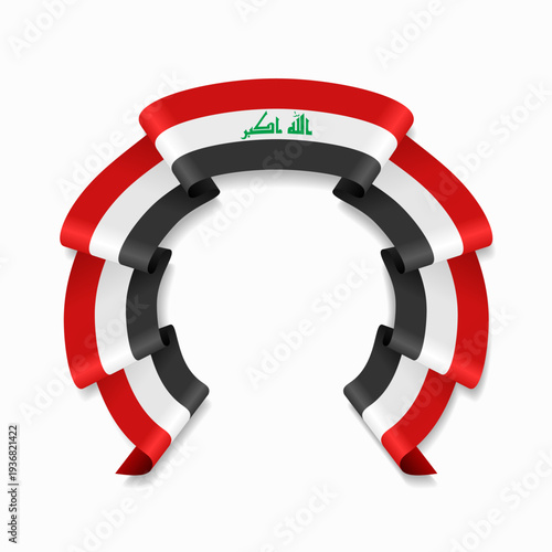Iraqi flag circular wavy ribbon, symbolizing national pride, ideal for patriotic badges, certificates, or cultural design themes. Vector illustration.