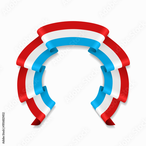 Luxembourg flag circular wavy ribbon, symbolizing national pride, ideal for patriotic badges, certificates, or cultural design themes. Vector illustration.
