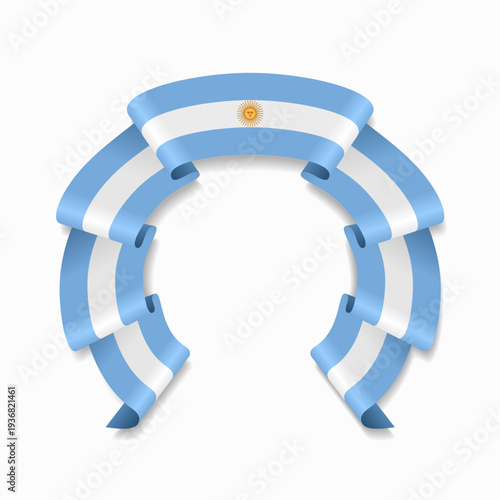Argentinean flag circular wavy ribbon, symbolizing national pride, ideal for patriotic badges, certificates, or cultural design themes. Vector illustration.