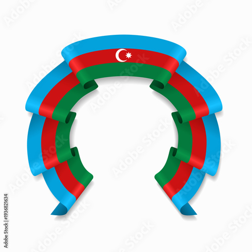 Azerbaijani flag circular wavy ribbon, symbolizing national pride, ideal for patriotic badges, certificates, or cultural design themes. Vector illustration.
