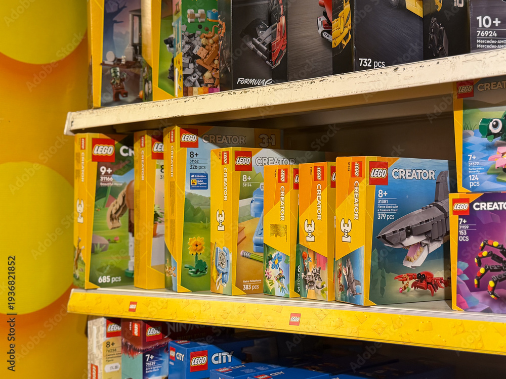 Naklejka premium Lego creator sets on store shelf