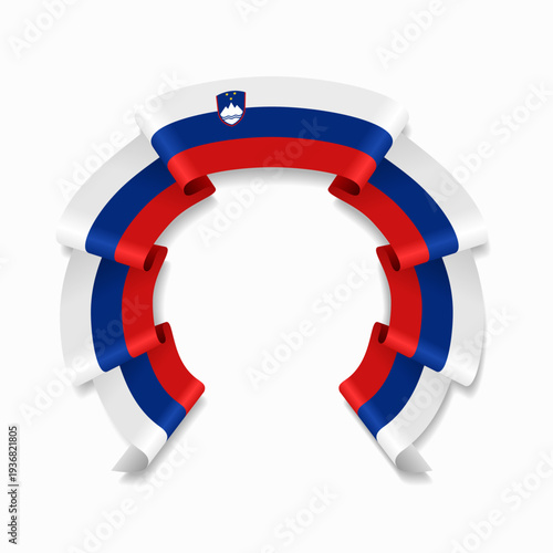 Slovenian flag circular wavy ribbon, symbolizing national pride, ideal for patriotic badges, certificates, or cultural design themes. Vector illustration.