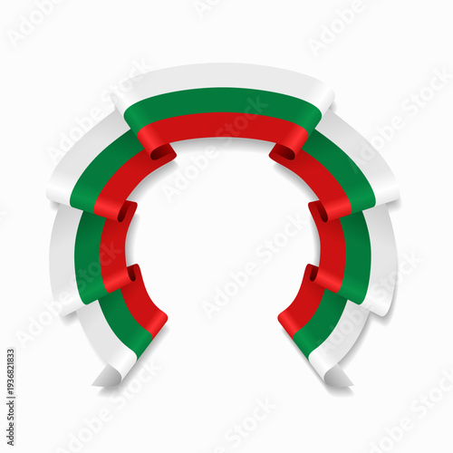 Bulgarian flag circular wavy ribbon, symbolizing national pride, ideal for patriotic badges, certificates, or cultural design themes. Vector illustration.