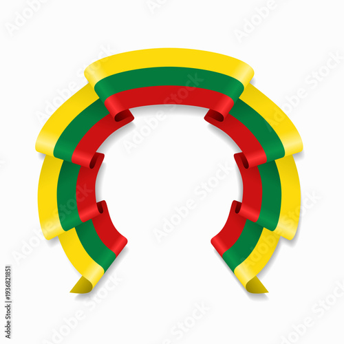 Lithuanian flag circular wavy ribbon, symbolizing national pride, ideal for patriotic badges, certificates, or cultural design themes. Vector illustration.