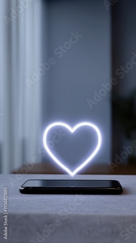 Wallpaper Mural Heart Shaped Holographic Icon Glowing Above Smartphone for Donation Concept Torontodigital.ca