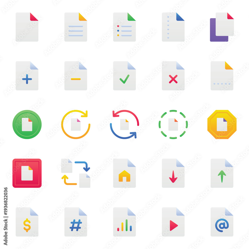 Fototapeta premium Gradient color icons set for Files, documents