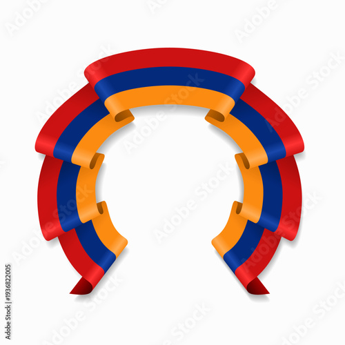 Armenian flag circular wavy ribbon, symbolizing national pride, ideal for patriotic badges, certificates, or cultural design themes. Vector illustration.