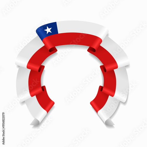 Chilean flag circular wavy ribbon, symbolizing national pride, ideal for patriotic badges, certificates, or cultural design themes. Vector illustration.