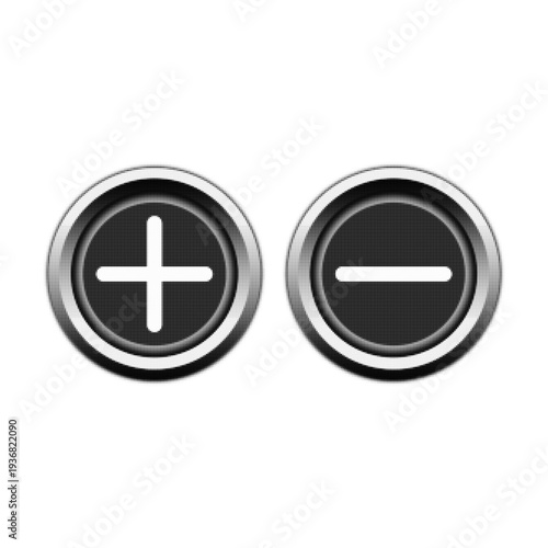 Plus and minus buttons isolated on white background. Symbol of increase and decrease, zoom control, adjustment interface, and user interface icon concept.