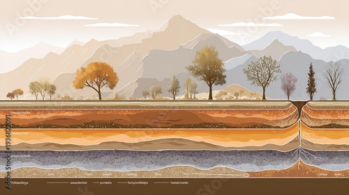 Underground soil strata diagram showing multiple earth layers and horizons