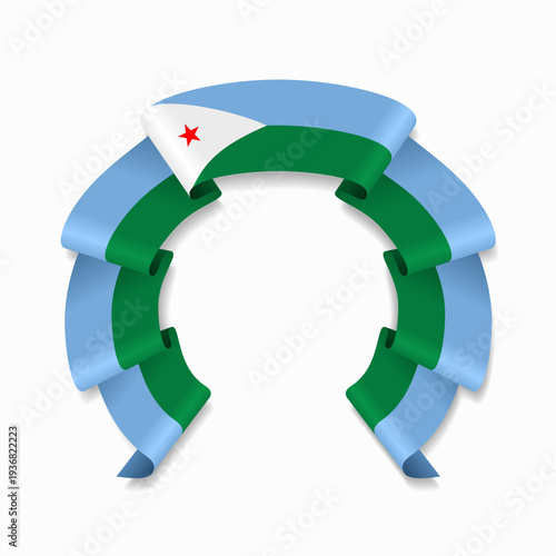 Djibouti flag circular wavy ribbon, symbolizing national pride, ideal for patriotic badges, certificates, or cultural design themes. Vector illustration.