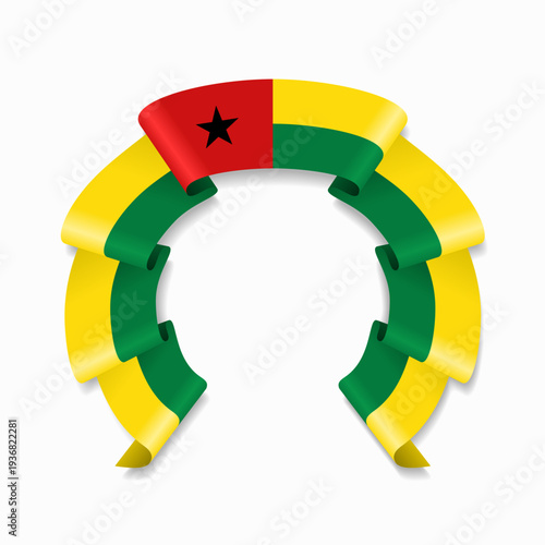 Guinea-Bissau flag circular wavy ribbon, symbolizing national pride, ideal for patriotic badges, certificates, or cultural design themes. Vector illustration.