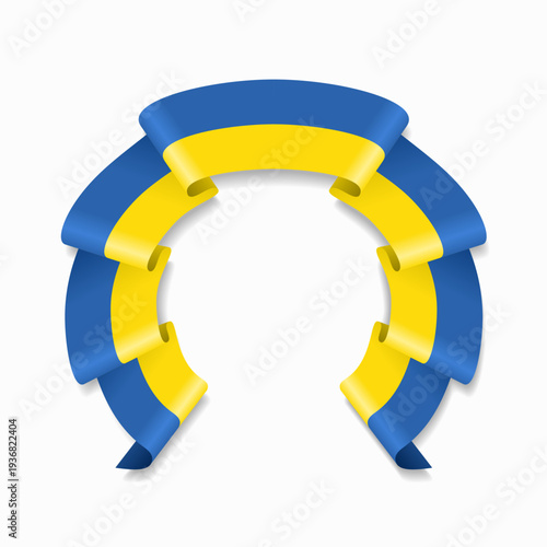 Ukrainian flag circular wavy ribbon, symbolizing national pride, ideal for patriotic badges, certificates, or cultural design themes. Vector illustration.