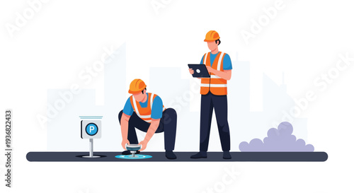 Utility workers repairing underground pipeline vector