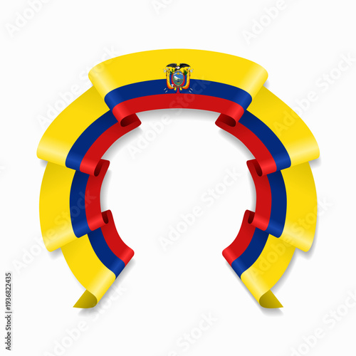 Ecuadorian flag circular wavy ribbon, symbolizing national pride, ideal for patriotic badges, certificates, or cultural design themes. Vector illustration.