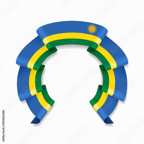 Rwandan flag circular wavy ribbon, symbolizing national pride, ideal for patriotic badges, certificates, or cultural design themes. Vector illustration.
