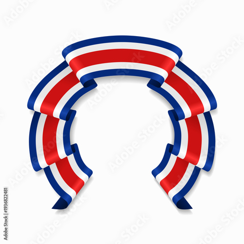 Costa Rican flag circular wavy ribbon, symbolizing national pride, ideal for patriotic badges, certificates, or cultural design themes. Vector illustration.
