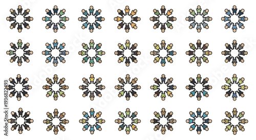 Diverse Group of People Arranged in Circular Patterns