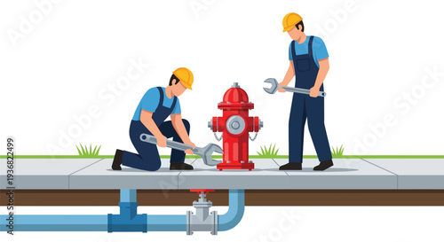 Plumber repairing underground water hydrant vector