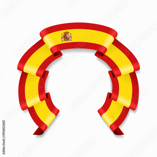Spanish flag circular wavy ribbon, symbolizing national pride, ideal for patriotic badges, certificates, or cultural design themes. Vector illustration.