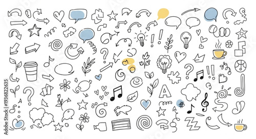 Collection of Hand-Drawn Doodle Icons and Symbols.