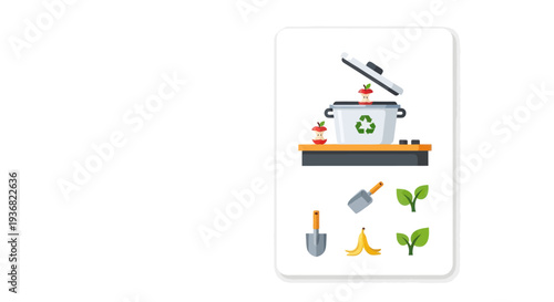 Composting Bin with Food Scraps and Gardening Tools