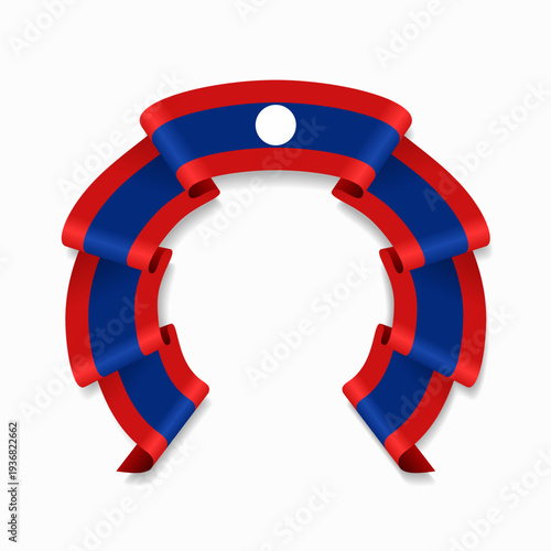 Laotian flag circular wavy ribbon, symbolizing national pride, ideal for patriotic badges, certificates, or cultural design themes. Vector illustration.
