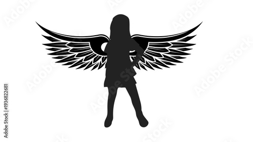 Silhouette of a Woman with Large Angel Wings