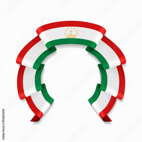 Tajikistan flag circular wavy ribbon, symbolizing national pride, ideal for patriotic badges, certificates, or cultural design themes. Vector illustration.
