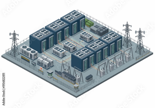 Isometric View of a Large Industrial Power Plant Facility.
