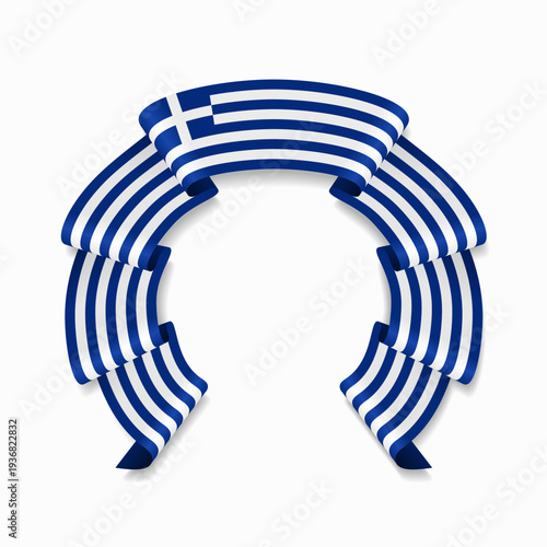 Greek flag circular wavy ribbon, symbolizing national pride, ideal for patriotic badges, certificates, or cultural design themes. Vector illustration.