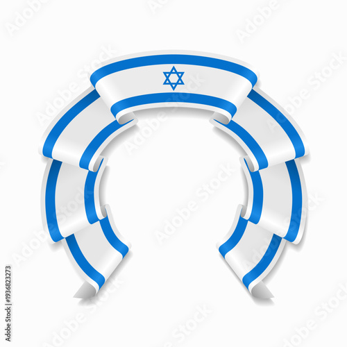 Israeli flag circular wavy ribbon, ideal for patriotic design themes. Vector illustration.