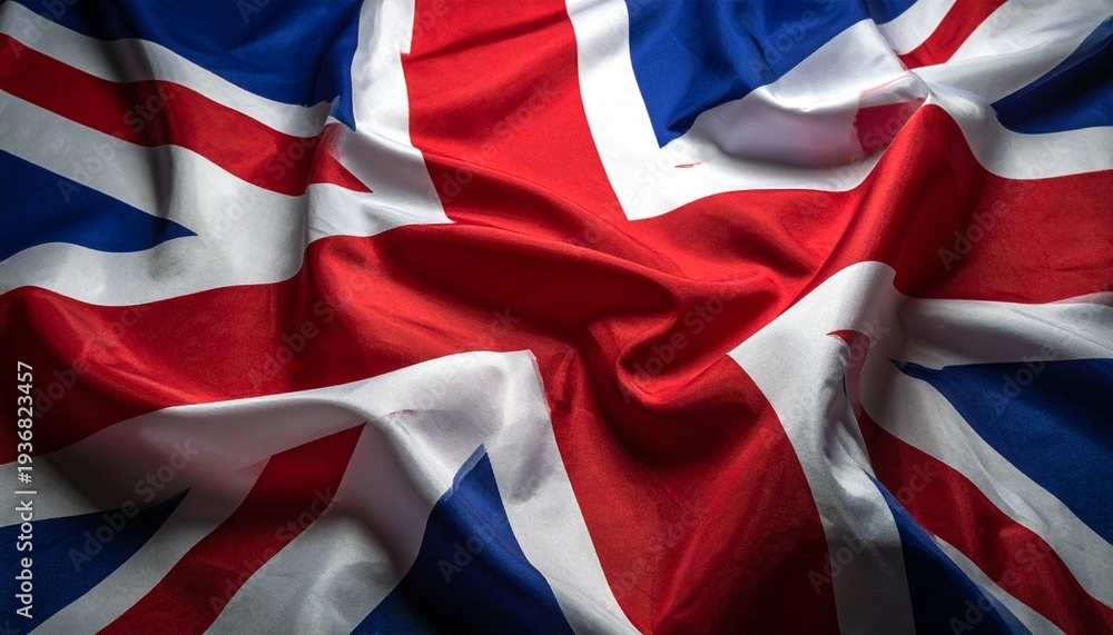 Fototapeta premium United Kingdom Flag Waving at Sunset British Union Jack Background