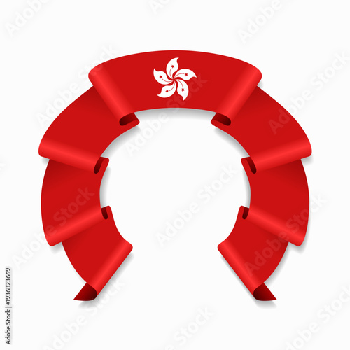 Hong Kong flag circular wavy ribbon, ideal for patriotic design themes. Vector illustration.