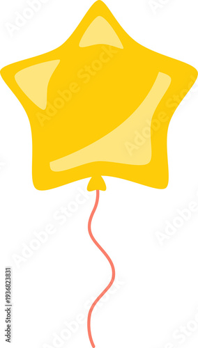 Cartoon art design featuring a golden star object and a magic wand vector icon with yellow flower decoration