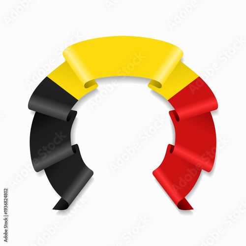 Belgian flag circular wavy ribbon, ideal for patriotic design themes. Vector illustration.