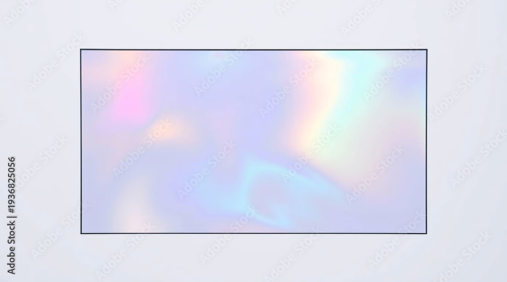 Fototapeta premium Holographic foil effect on a rectangular surface with colorful sheen and shiny appearance on a light gray background