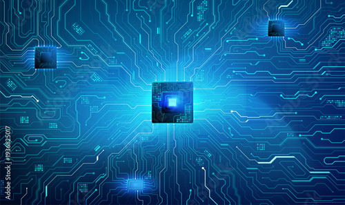 Glowing Processor Core Circuit Board Dark Blue Technology Background Vector